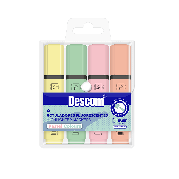 Marcador fluorescente pastel Descom. 4 u.