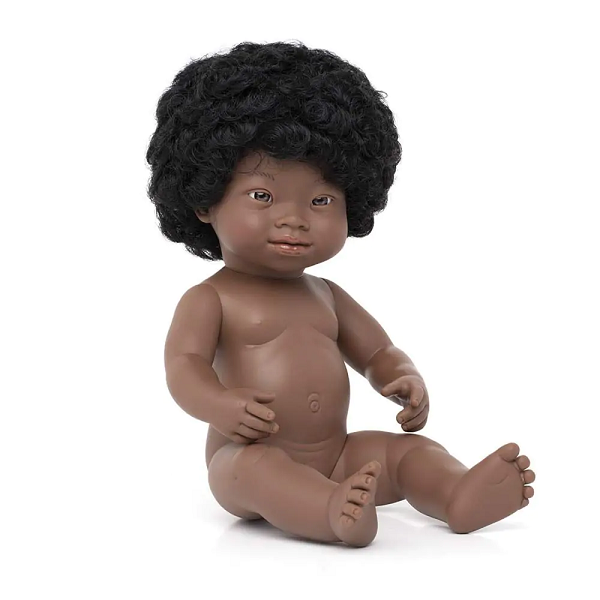 Muñeca africana 38 cm. síndrome down