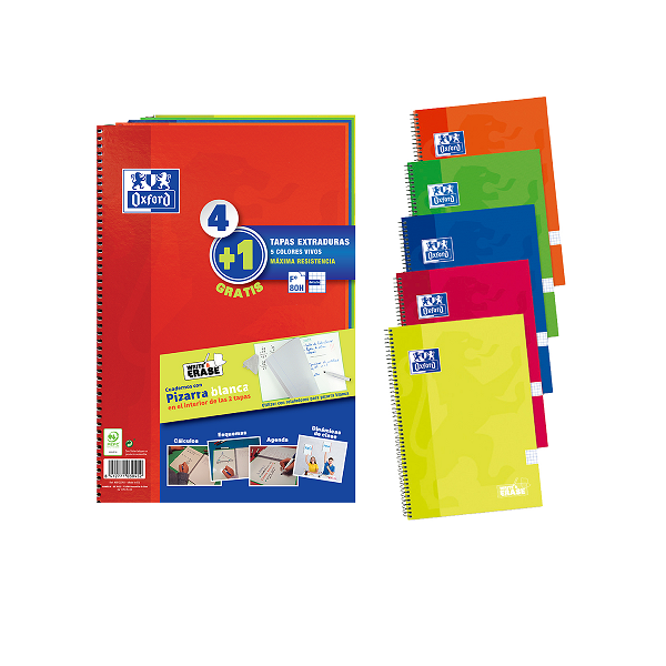 Cuaderno Oxford tapa extrad. Vivos. Pack 4+1