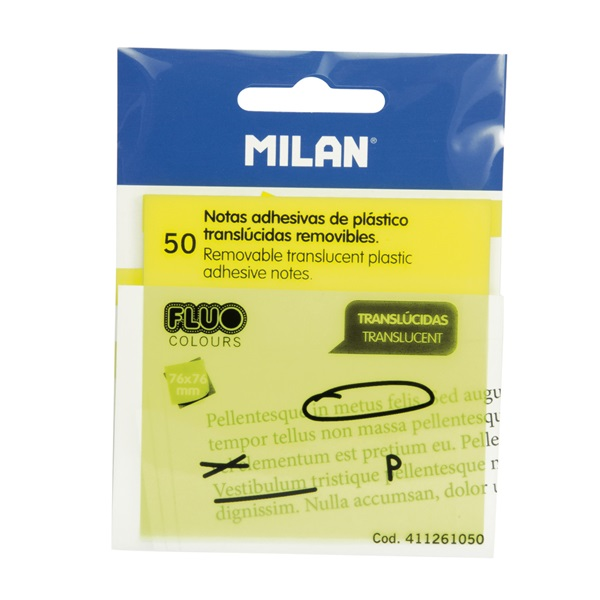 Notas quita y pon transl. remov. Amarillo 76x76 mm. Bloc 50