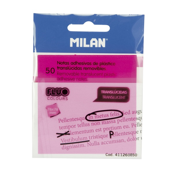 Notas quita y pon transl. remov. Rosa 76x76 mm. Bloc 50